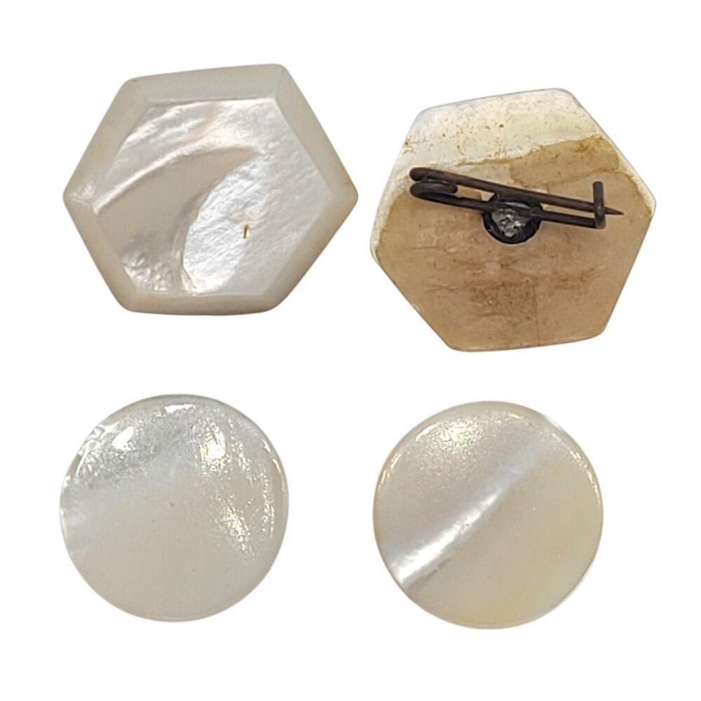 Vintage Mother Of Pearl Hexagon Brooch Shell Button Craft Lot Coastal Jewelry